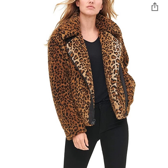 NWT Levi’s Megan Leopard Sherpa Moto Jacket XS SFH - Picture 2 of 13